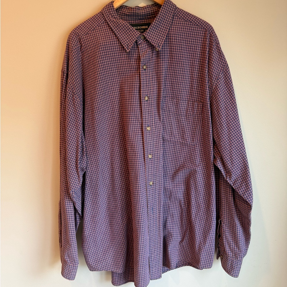 Abercrombie & Fitch Men's Blue and Red Plaid Checkered‎ Button Down Shirt XXL